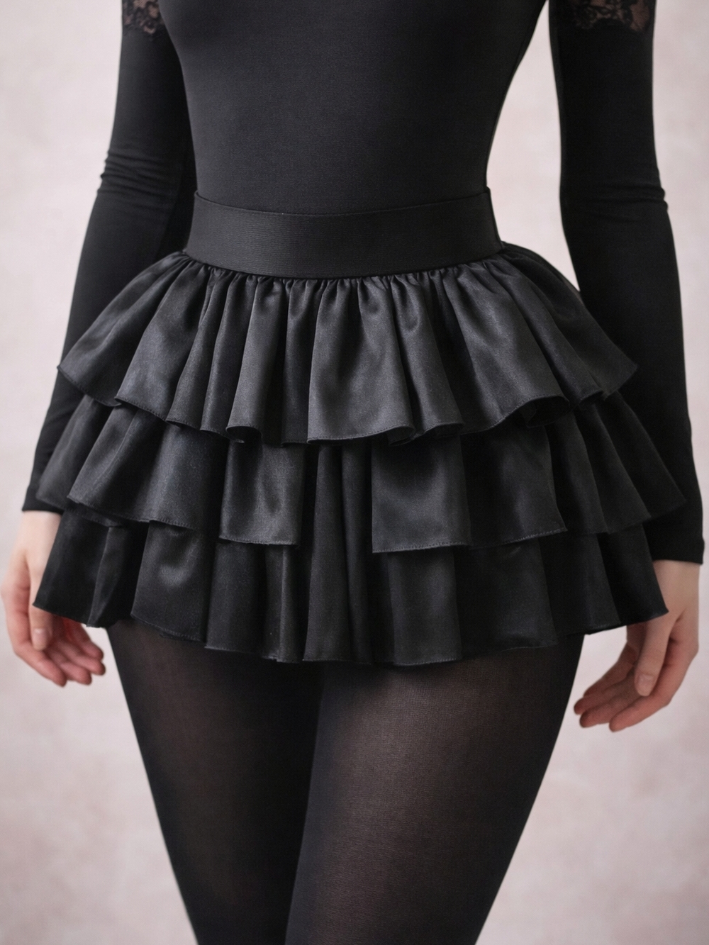 Balera Black Ruffle Tutu Skirt S/M Elastic Waist Layered Dance Festival Goth Bal